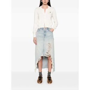 7 For All Mankind Distressed Asymmetrical Denim Maxi Skirt Size 27